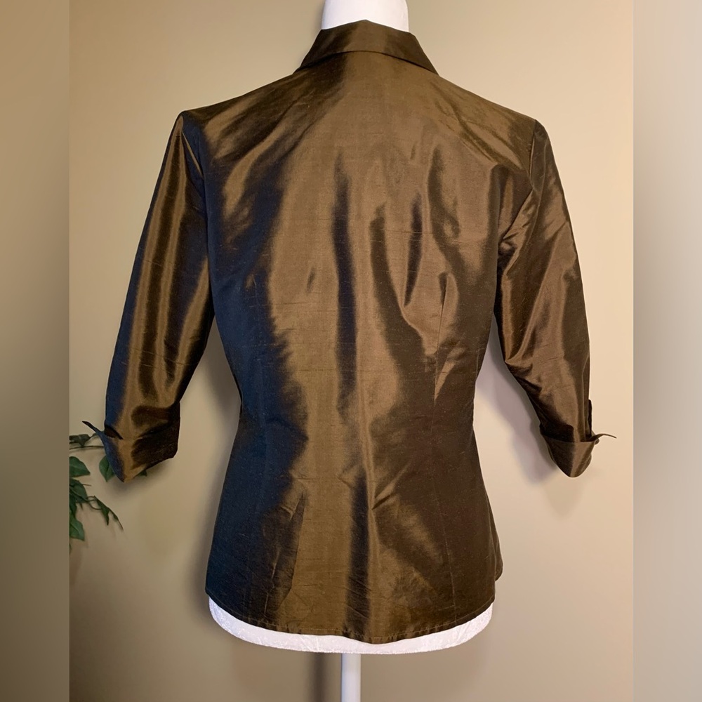 EUC Silk Top: "Shacket" - Shirt/Jacket, Shimmery Bronze, Button-Down w Placket - Picture 2 of 11